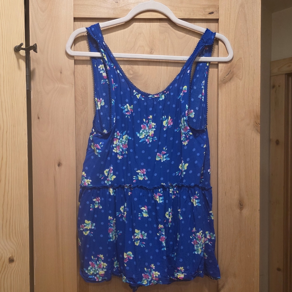 Vintage Hollister Drop Waist Babydoll Floral Polka Dot Blue Top cottagecore twee